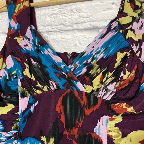 Adrianna Papell Abstract Floral Print Ruched Sheath Dress Size 10 - Picture 4 of 12